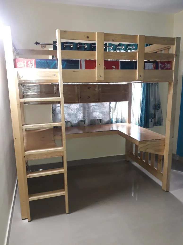WOODEN BUNK BED WITH STUDT TABLE . BUNK BED BOTTOM...