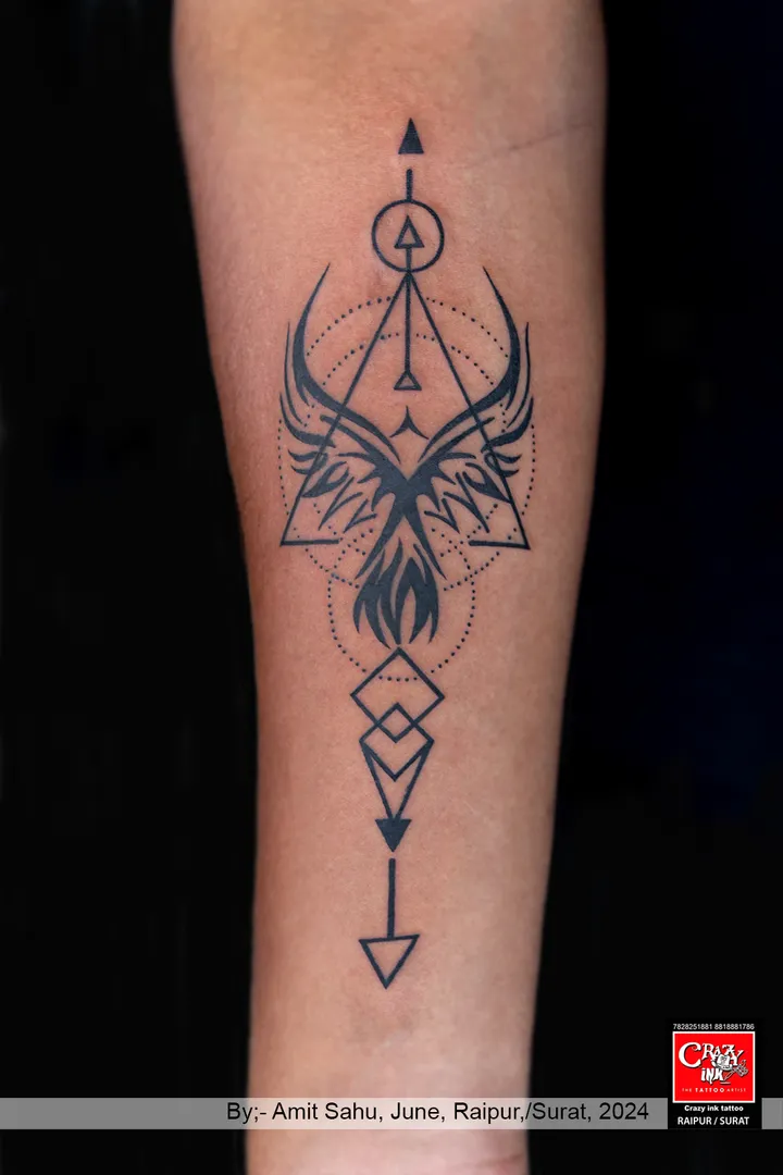 GEOMETRIC PHOENIX BIRD TATTOO DESIGN ON ARMS
...