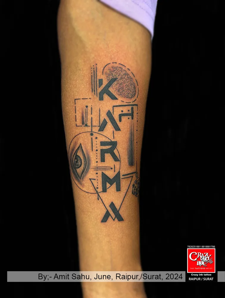 CUSTOM GEOMETRIC KARMA TATTOO DESIGN
This KAR...