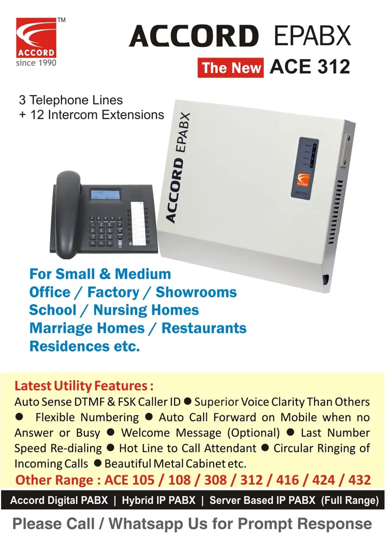ACCORD EPABX ACE 312
3 TELEPHONE LINES+12 INTERCOM...