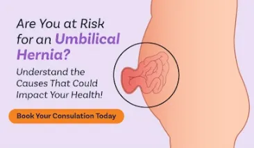 An umbilical hernia occurs when part of the intest...