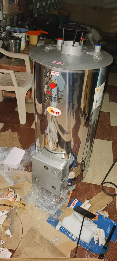 * "Just unboxed our new wood-fired water heater! ...