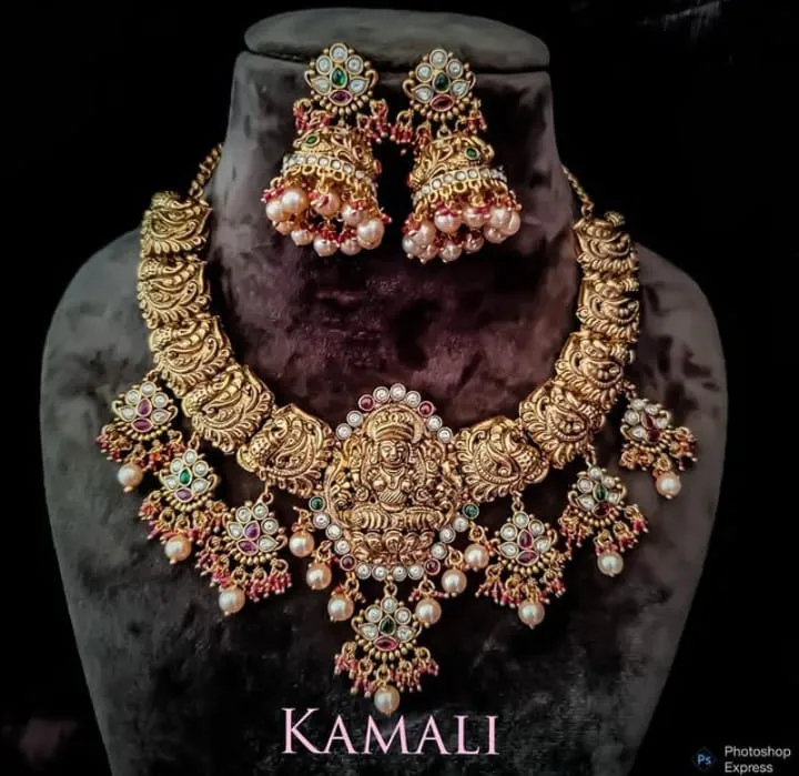 Antique Necklace Set for Women with Ruby bead Dang...