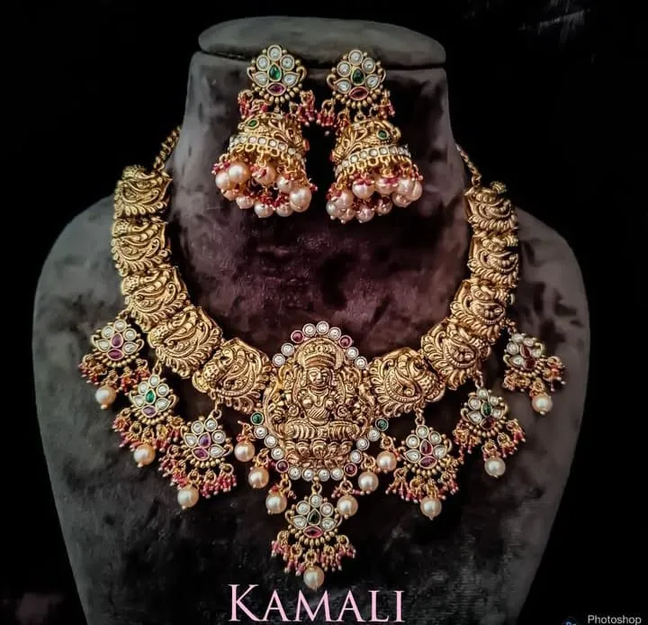 Antique Necklace Set for Women with Ruby bead Dang...