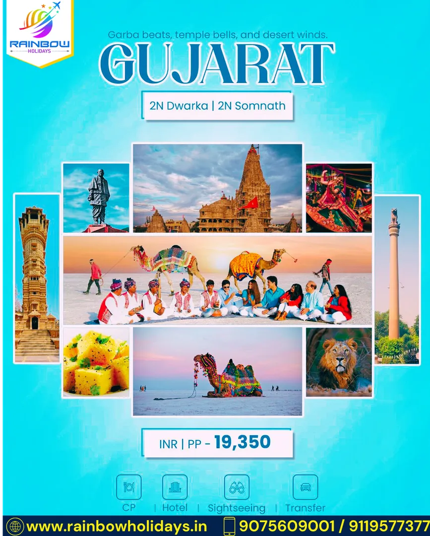 Discover the Divine & Vibrant GUJARAT with Rainbow Holidays!
Experience the magic of 2N Dwarka & 2N...