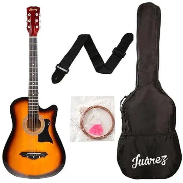 Juarez Lindenwood Acoustic Guitar Kit, JRZ38C/3TS 38 Inches Cutaway, 38C With Bag, Strings, Pick And...