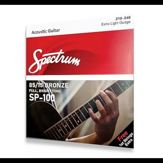 SPECTRUM SP-100 Acoustic Guitar Strings | 85/15 Bronze, Extra Light Gauge (.010-.048), Full Bright T...