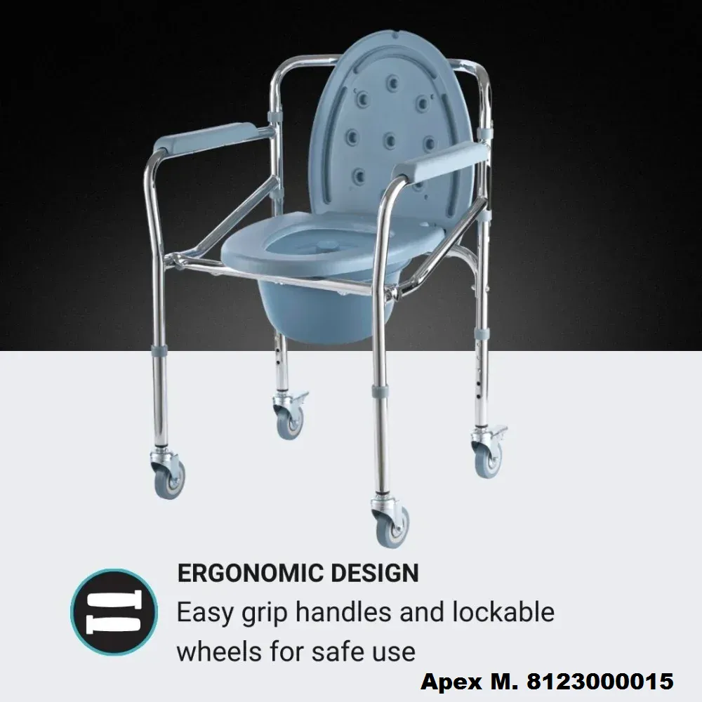 Commode Chair Height Adjustable with Sturdy Lockable wheel