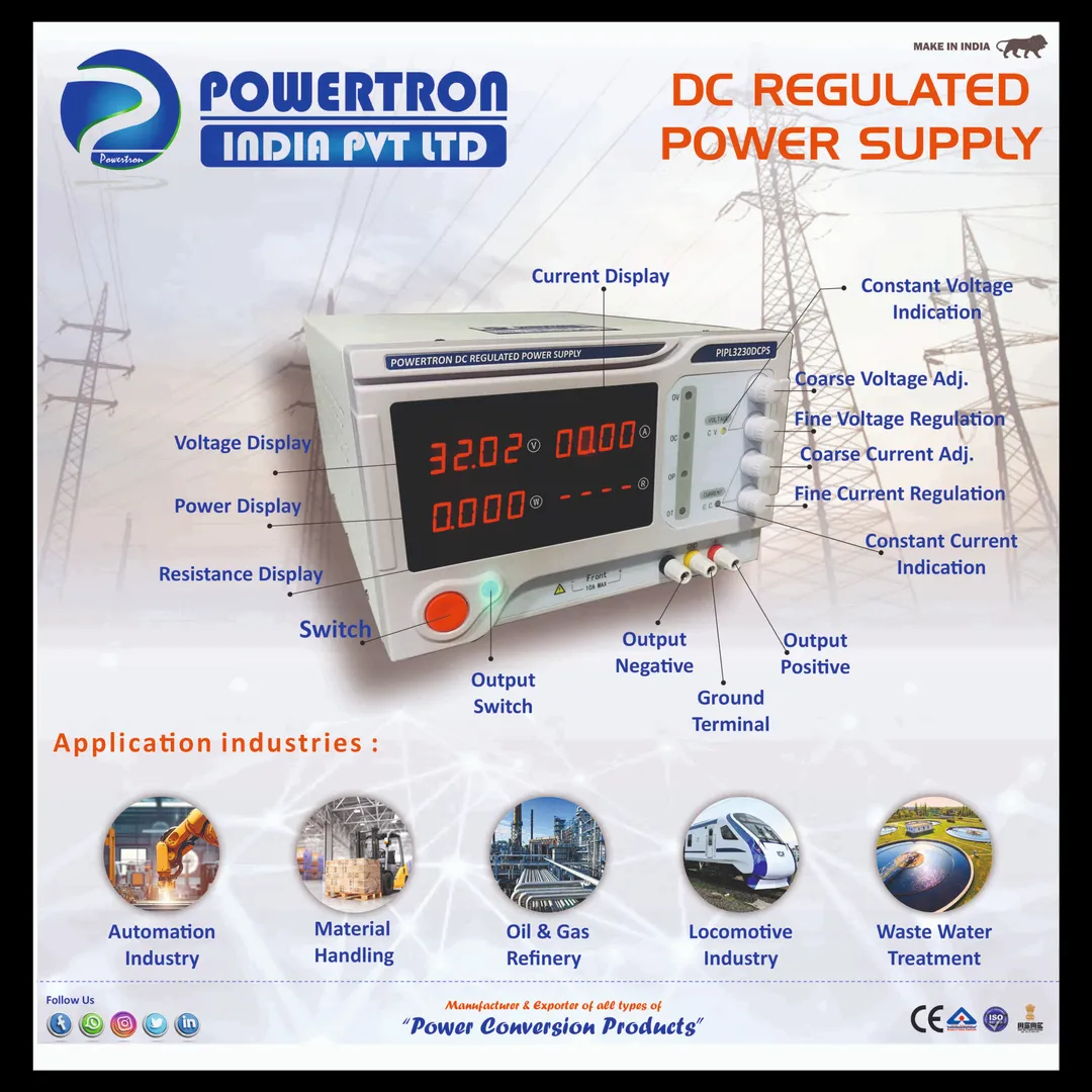 Powertron DC regulated power supply offers several advanced features, including preconfigurable volt...