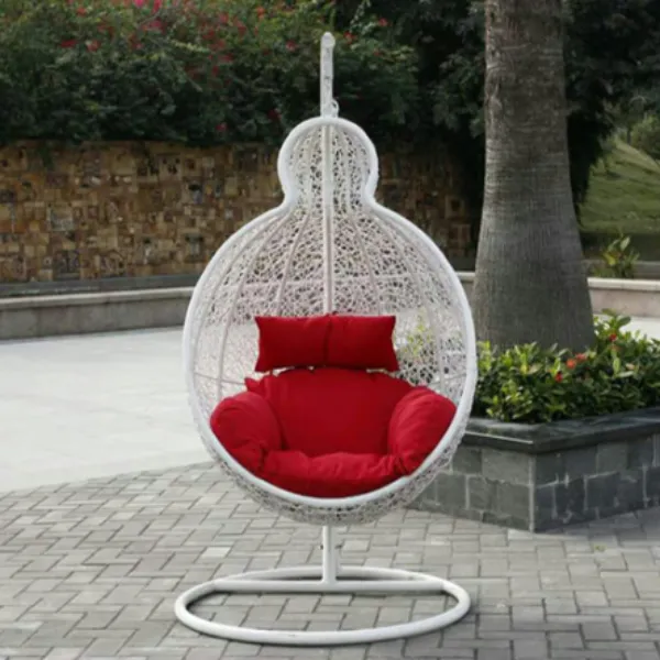 Elegant White Wicker Garden Swing