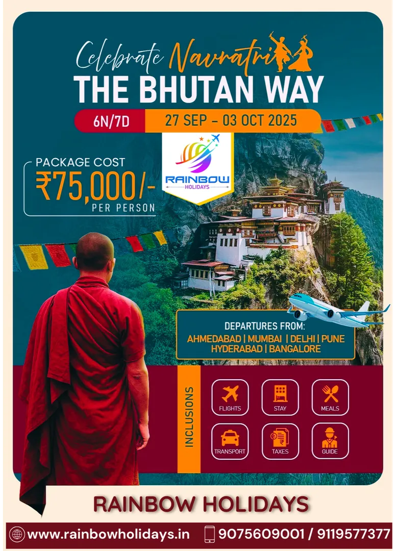 Celebrate Navratri in Bhutan! 6N/7D Tour from Pune & Major Cities @ Rs.75,000 | Rainbow Holidays