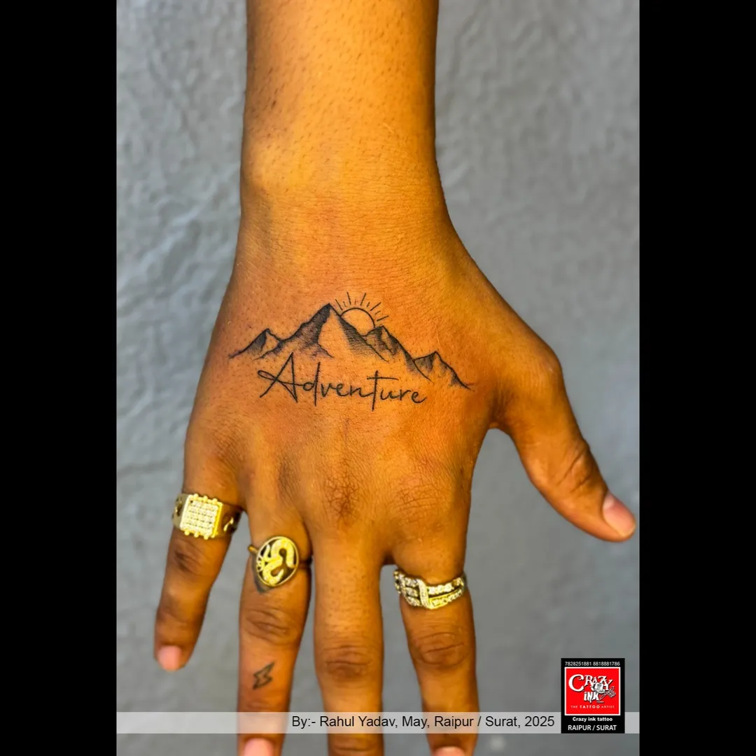 ADEVENTURE BEGINS WHERE COMFORT ENDS🌄✨
This minimal yet powerful Adventure tattoo beautifu...