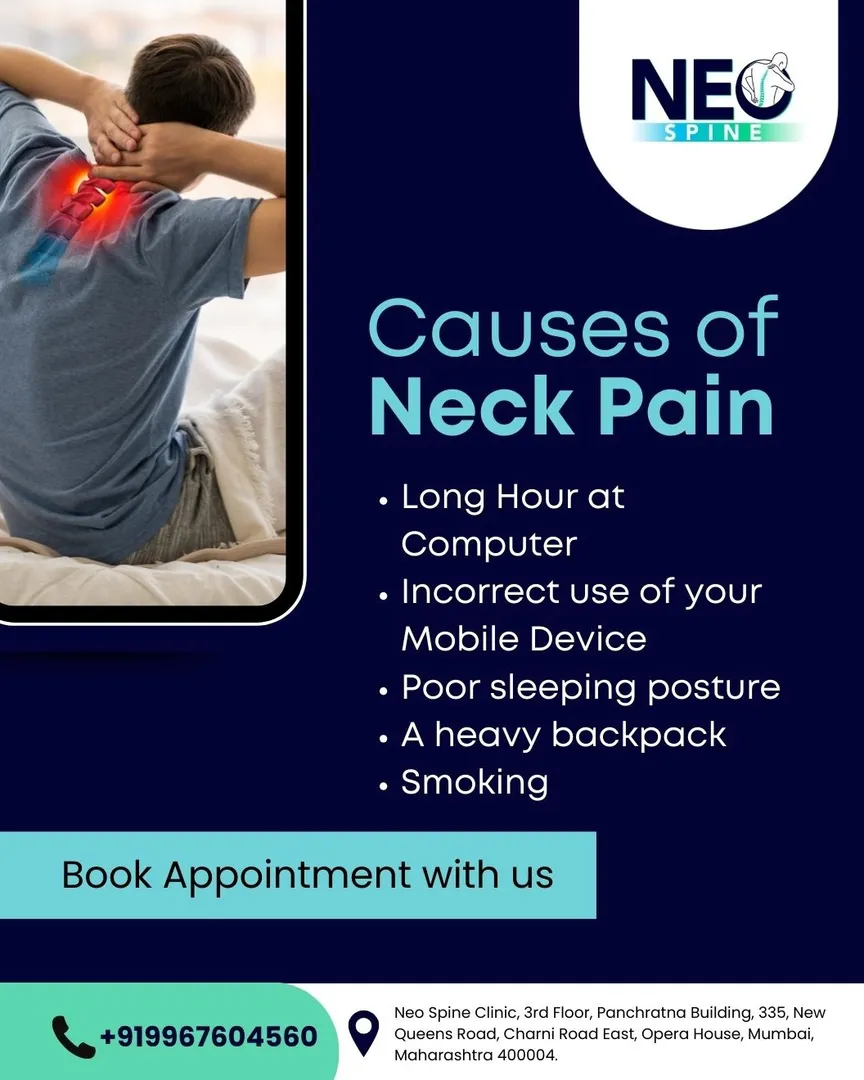 Neck pain can affect anyone, and common causes include long hours at the computer, incorrect mobile ...
