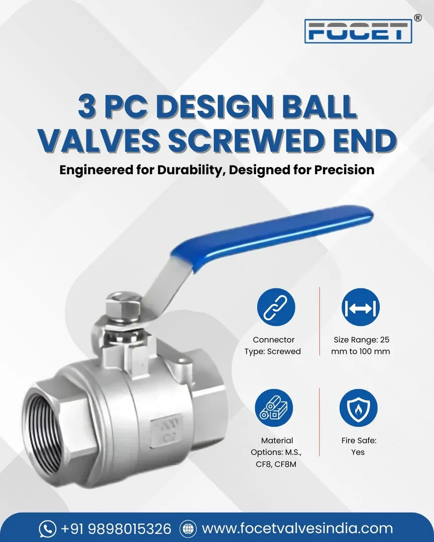 3 PC Design Ball Valves Screwed End Manufacturer in India.