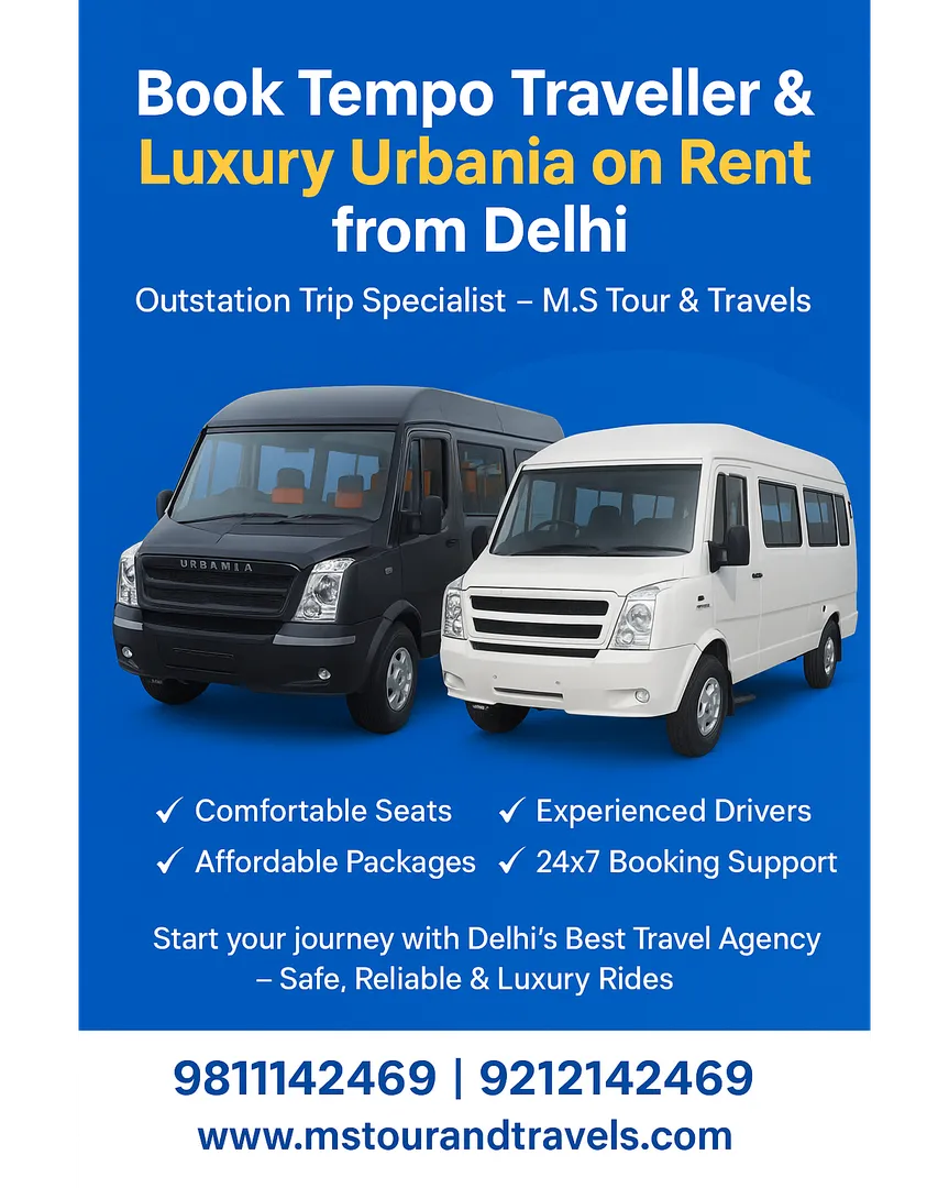 "Book Tempo Traveller & Luxury Urbania on Rent from Delhi | Outstation Trip Specialist – 9811142469