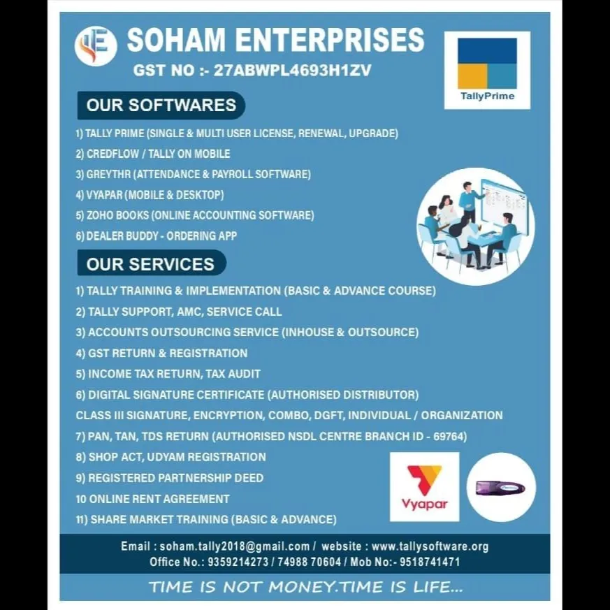 Tally Prime Training for Manufacturers, Traders & Service Providers in Pune
By Soham Enterprises – C...