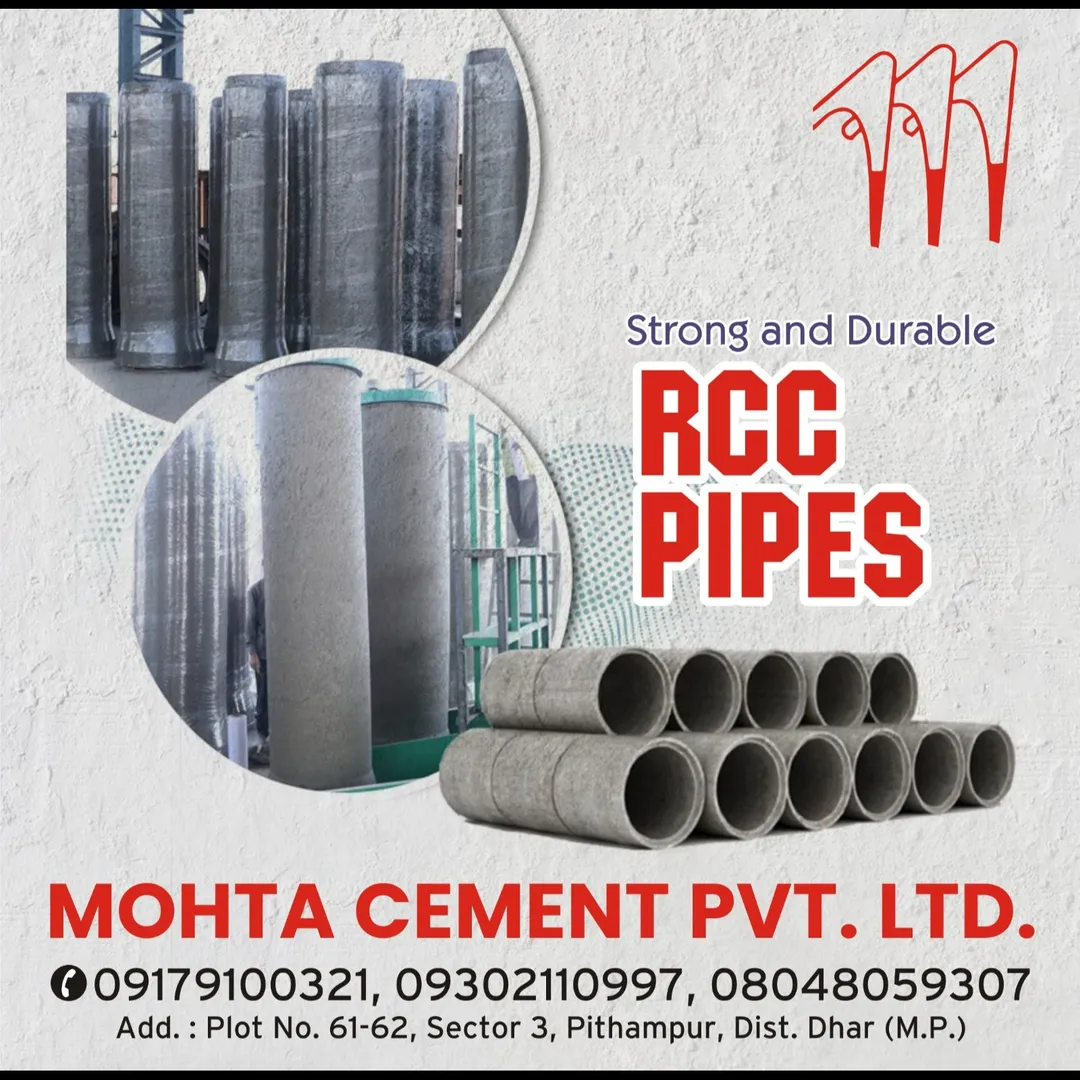 RCC Pipes Supplier in Indore
Mohta Cement Pvt. Ltd. is a trusted RCC pipes supplier in Indore, offe...