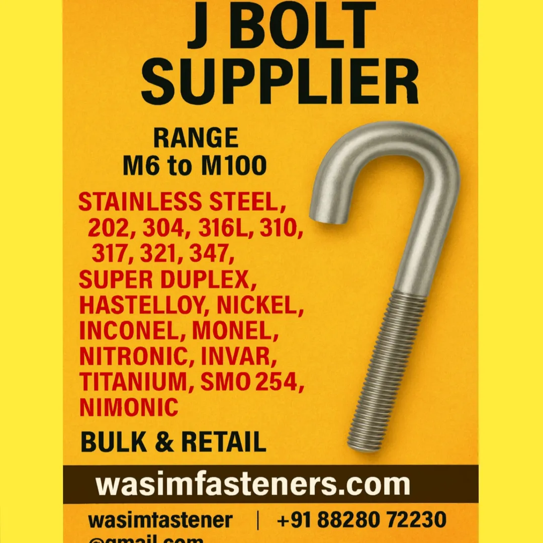 SS 316 J Bolt
SS 316L J Bolt
SS 304 J Bolt
Stainless Steel J Bolt
Marine Grade J Bolt
Pipe Support J