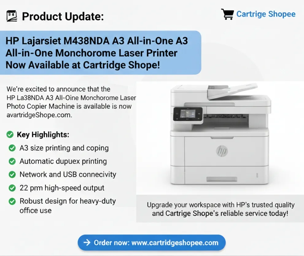 Product Update: HP LaserJet M438NDA A3 All-in-One Monochrome Laser Printer Now Available at Cartridg