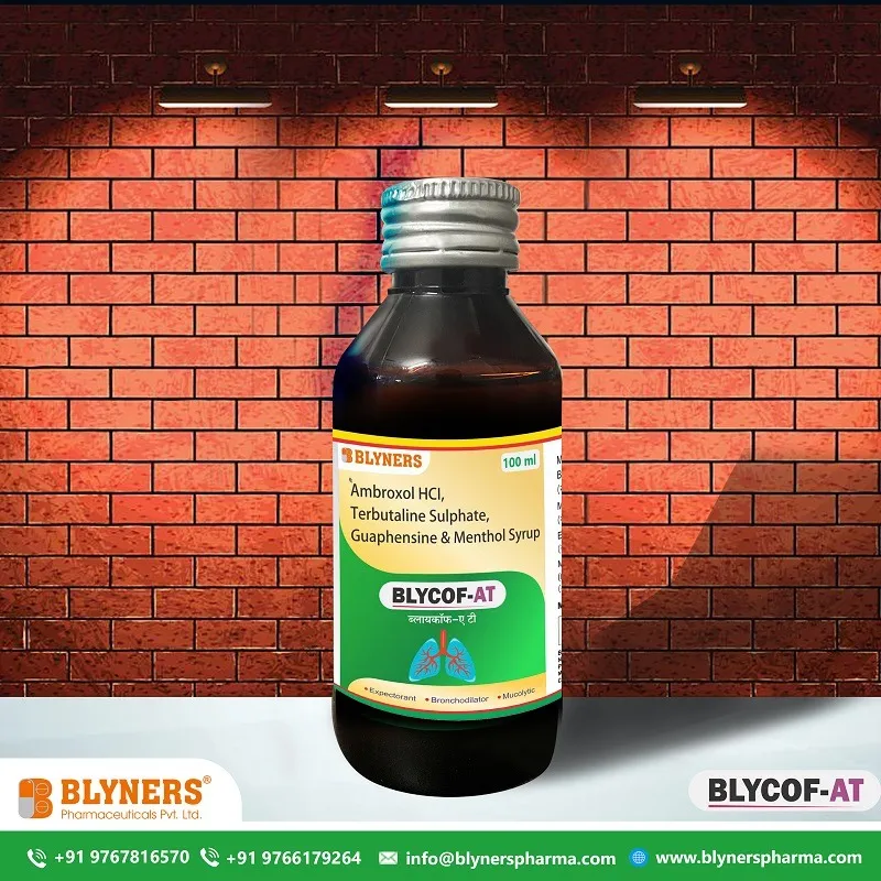 BLYCOF AT Syrup is a combination of Ambroxol HCl 15mg + Terbutaline Sulphate 1.25 mg +Guaphensine 50