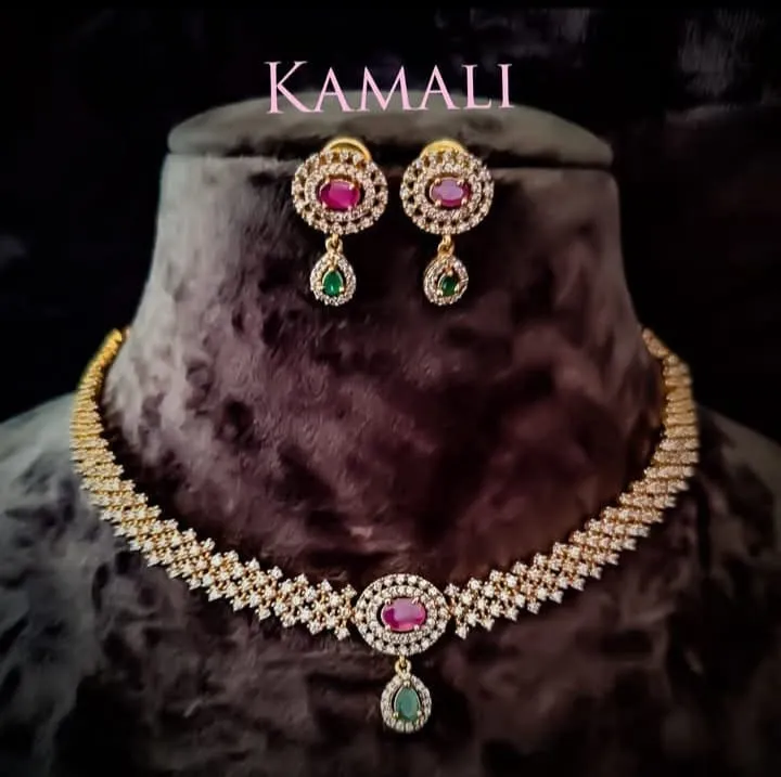 White Stone Necklace Set for Women with Ruby and Stud
Kamali Queen Lazuli Collections
Artificial G...