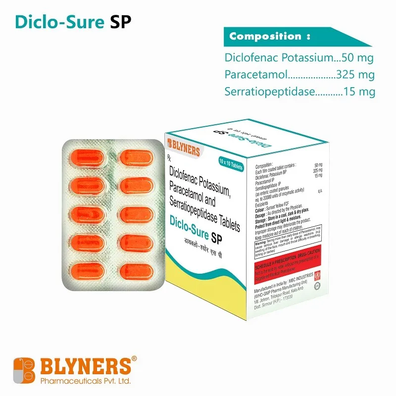 DICLOSURE SP Tablet is a combination of Diclofenac 50mg, Paracetamol 325mg & Serratiopeptidase 15mg