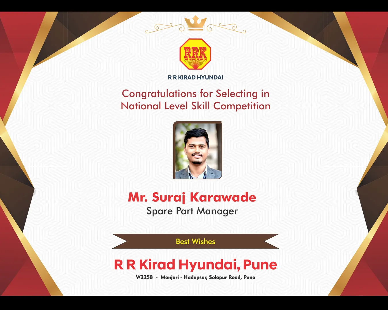 Congratulations for selecting in National Level Skill competition