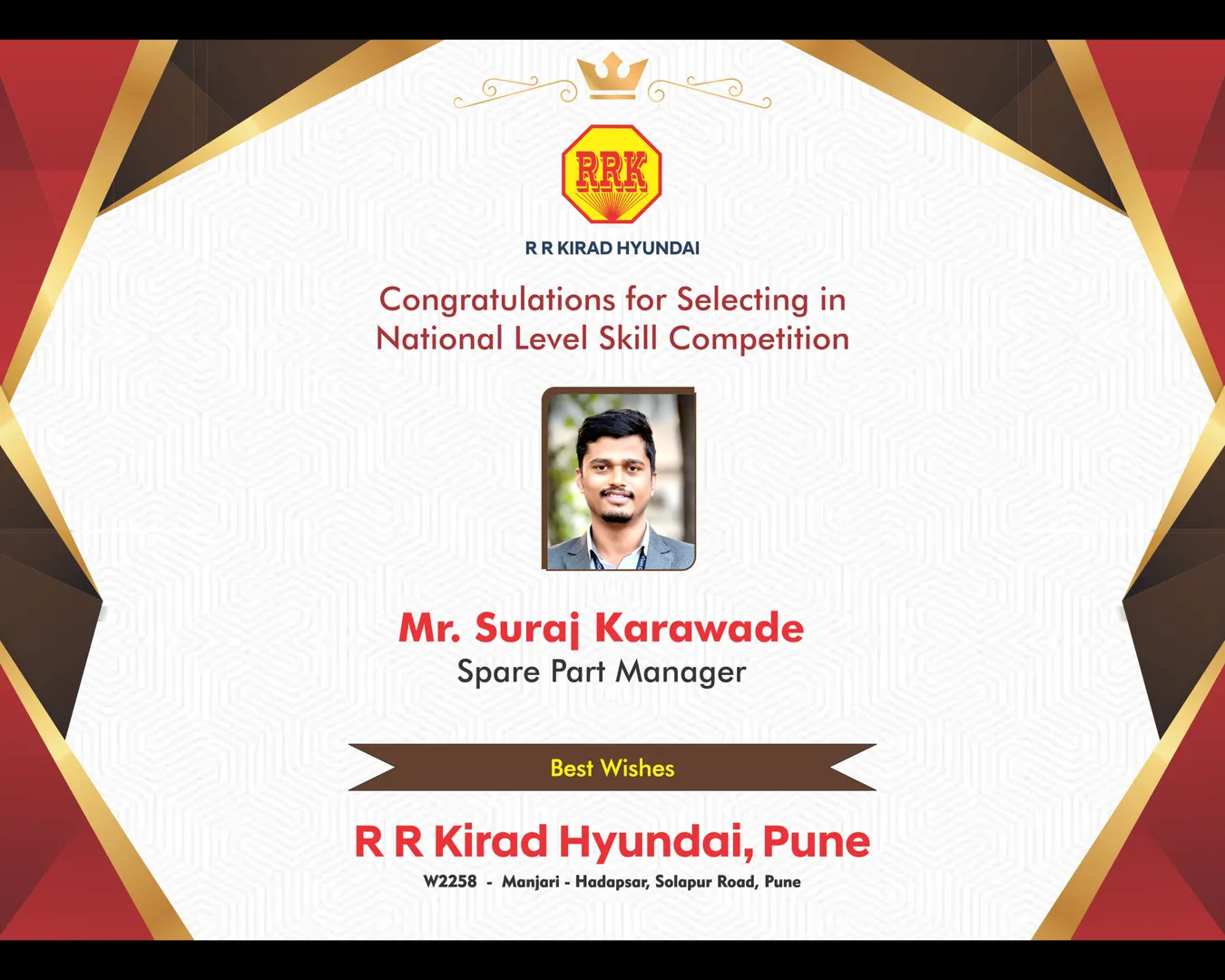 Congratulations for selecting in National Level Skill competition