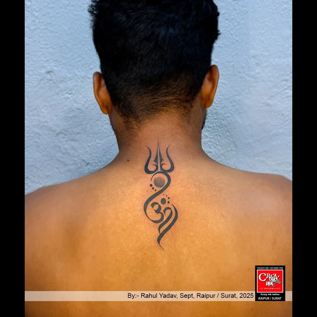 A POWERFUL BLEND OF TRISUL OM
This elegant Trishul with Om spine tattoo represents streng...
