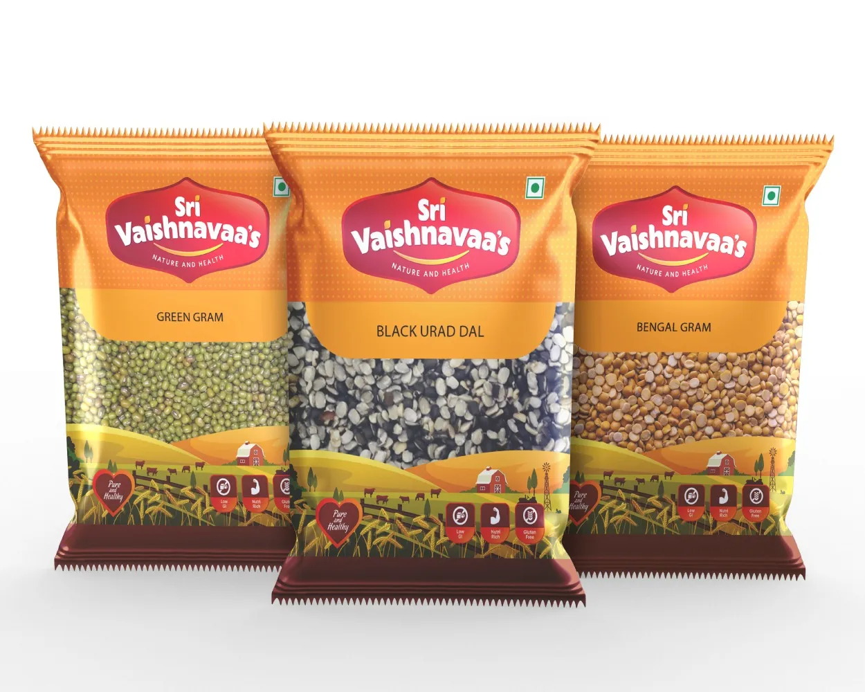 Premium Pulses Packaging Design – Center Seal Pouches for Groceries
