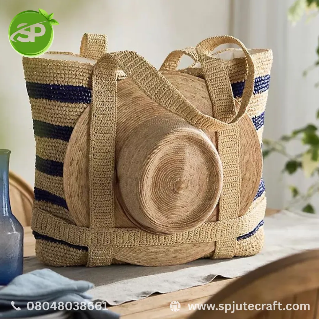 SP Jute Craft brings you this handwoven coastal-style jute tote — perfect for beach days, travel pla...