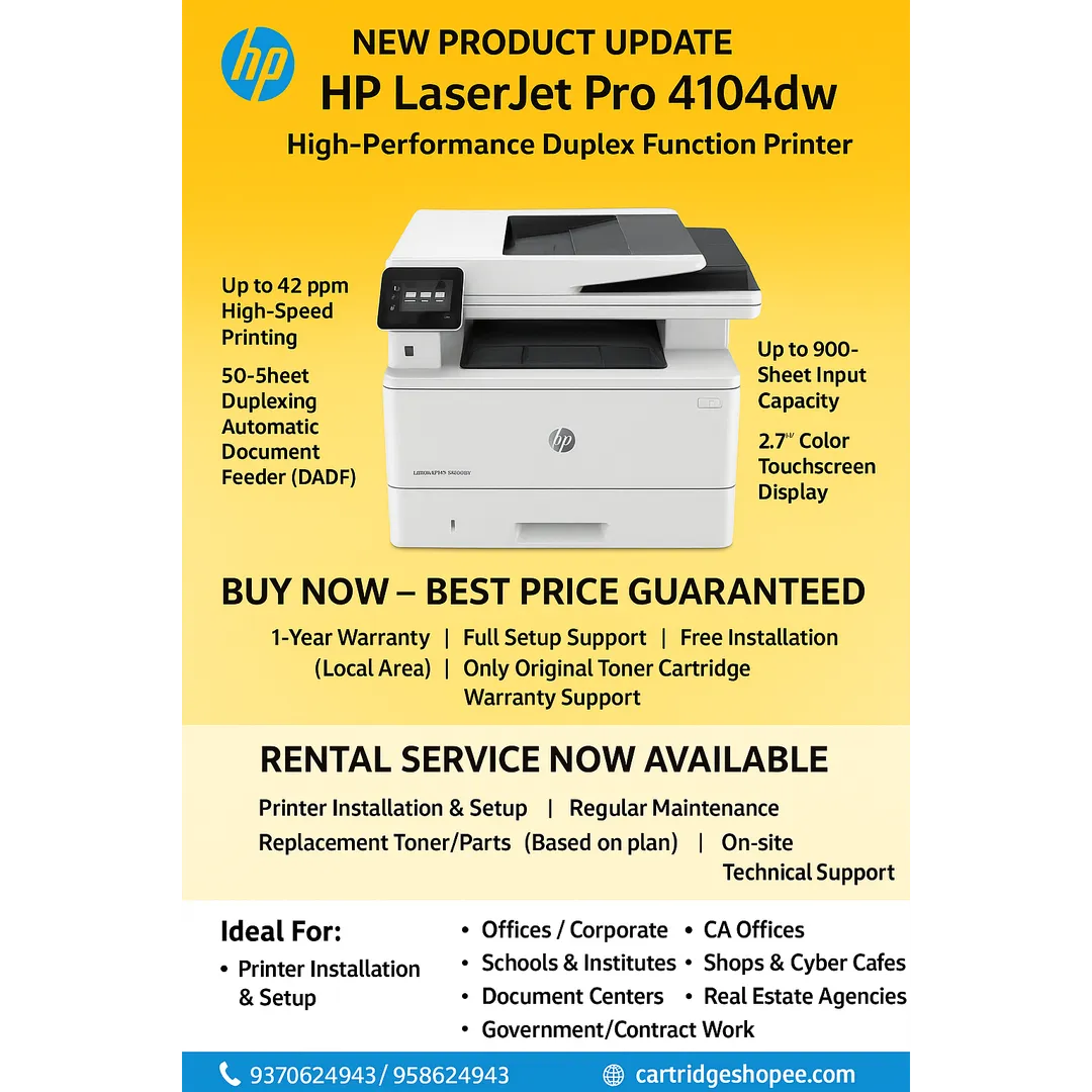 New Product Update: HP LaserJet Pro 4104dw – Now Available for Sale & Rental