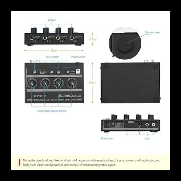 HAYDEN Headphone Amplifier 4 Channels Metal Stereo Audio Amplifier.