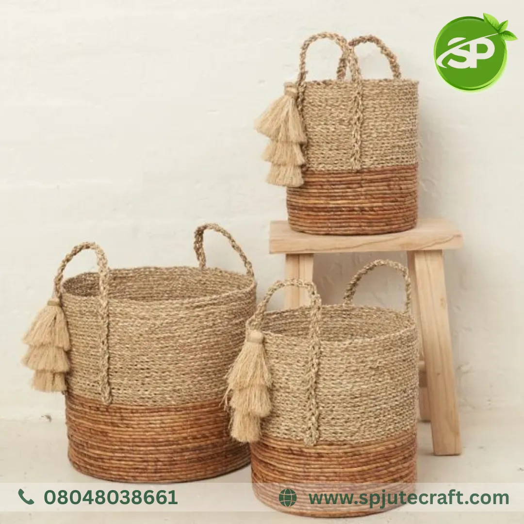 Handcrafted jute storage baskets with elegant handles – perfect blend of utility & décor 🌾
Natural ...