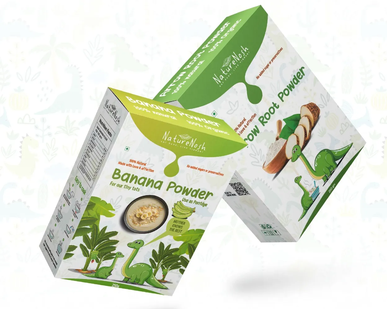Banana Powder & Arrow Root Powder Mono Carton Box Packaging Design