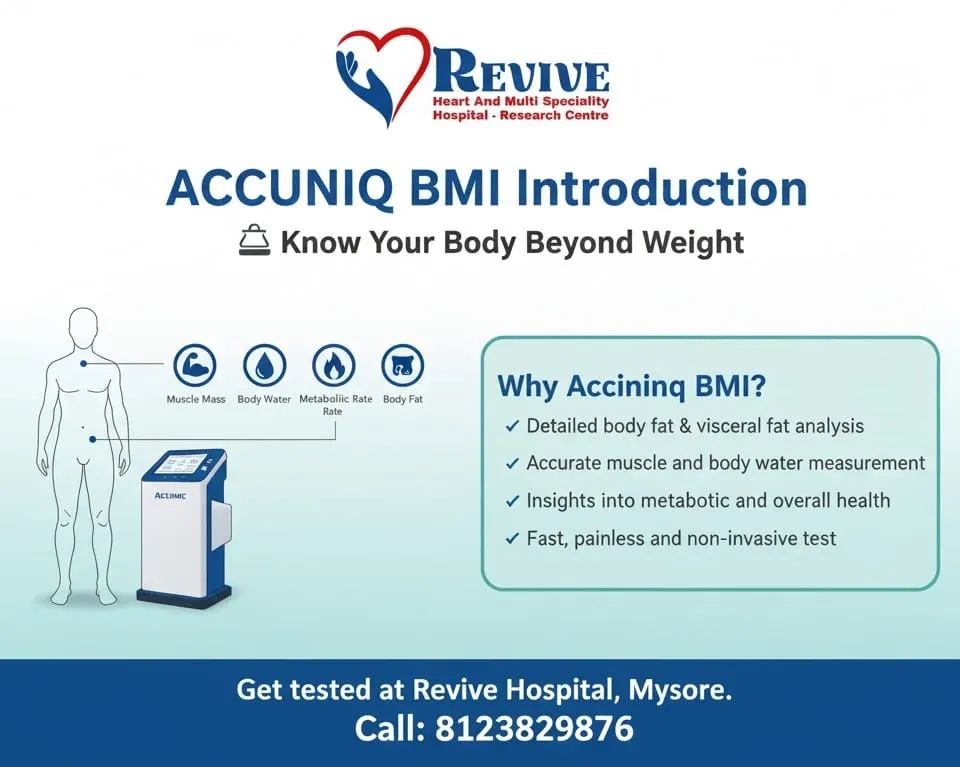 ACCUNIQ Advanced BMI & Body Composition Analysis | Revive Heart & Multispeciality Hospital, Mysore