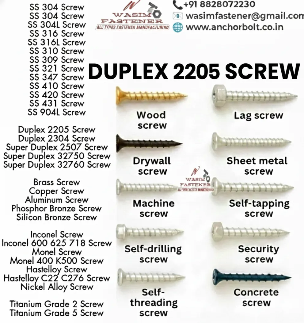 Duplex2205 Screw Manufacturer & Supplier | Duplex2205 Machine, Self Tapping & Drilling Screws