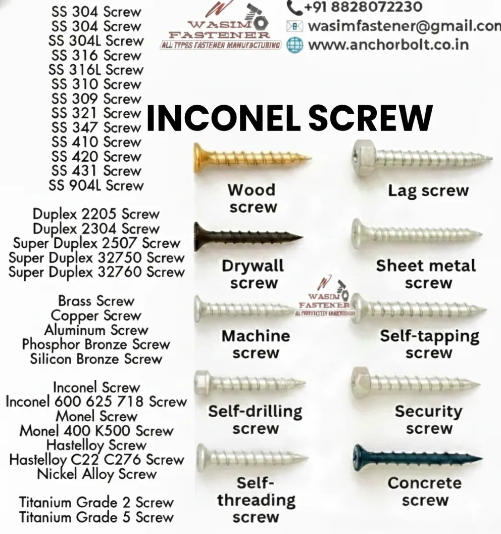 Inconel Screw Manufacturer & Supplier | Inconel Machine, Self Tapping & Custom Screws