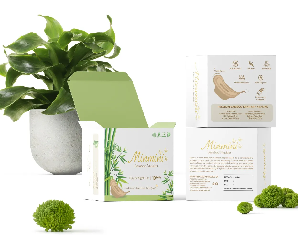 Eco-Friendly Sanitary Napkin Carton Box Packaging | Bamboo Napkins | Premium Hygiene, Organic Comfor