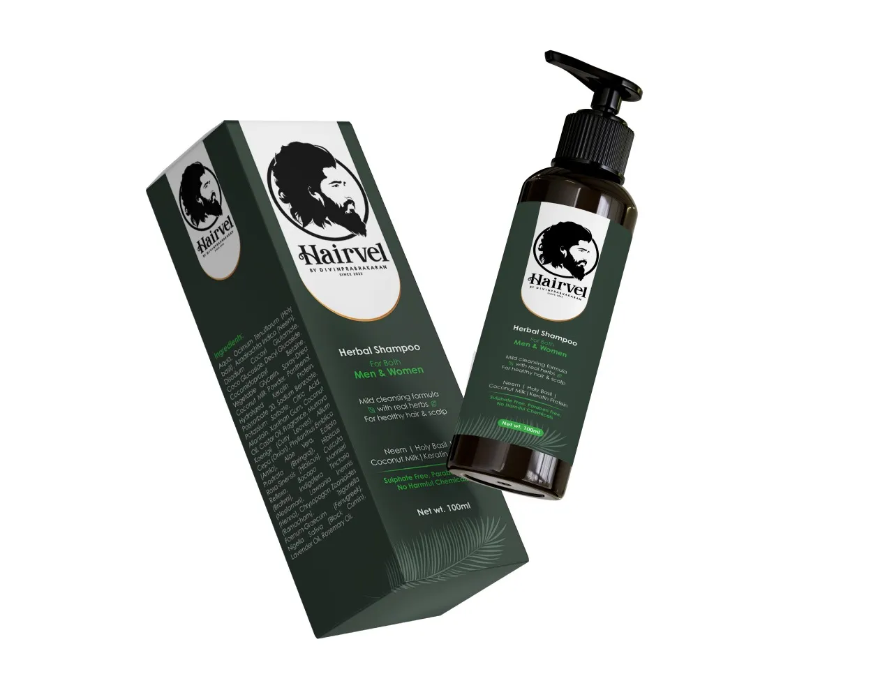 Herbal Shampoo Bottle Sticker & Packaging Box Design | Premium Cosmetic Packaging in Tamil Nadu & Ke