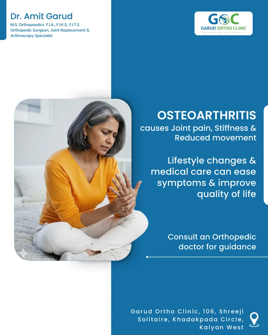 Osteoarthritis causes joint pain, stiffness, and reduced movement.