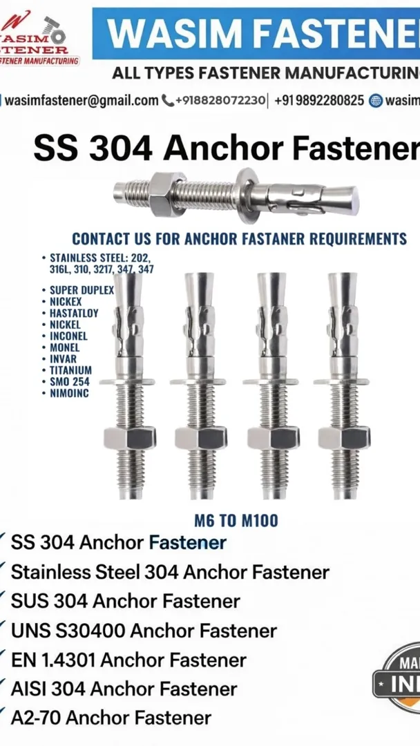 SS 304 Wedge Anchor Bolt Manufacturer & Supplier | Stainless Steel Anchor Bolts Exporter India