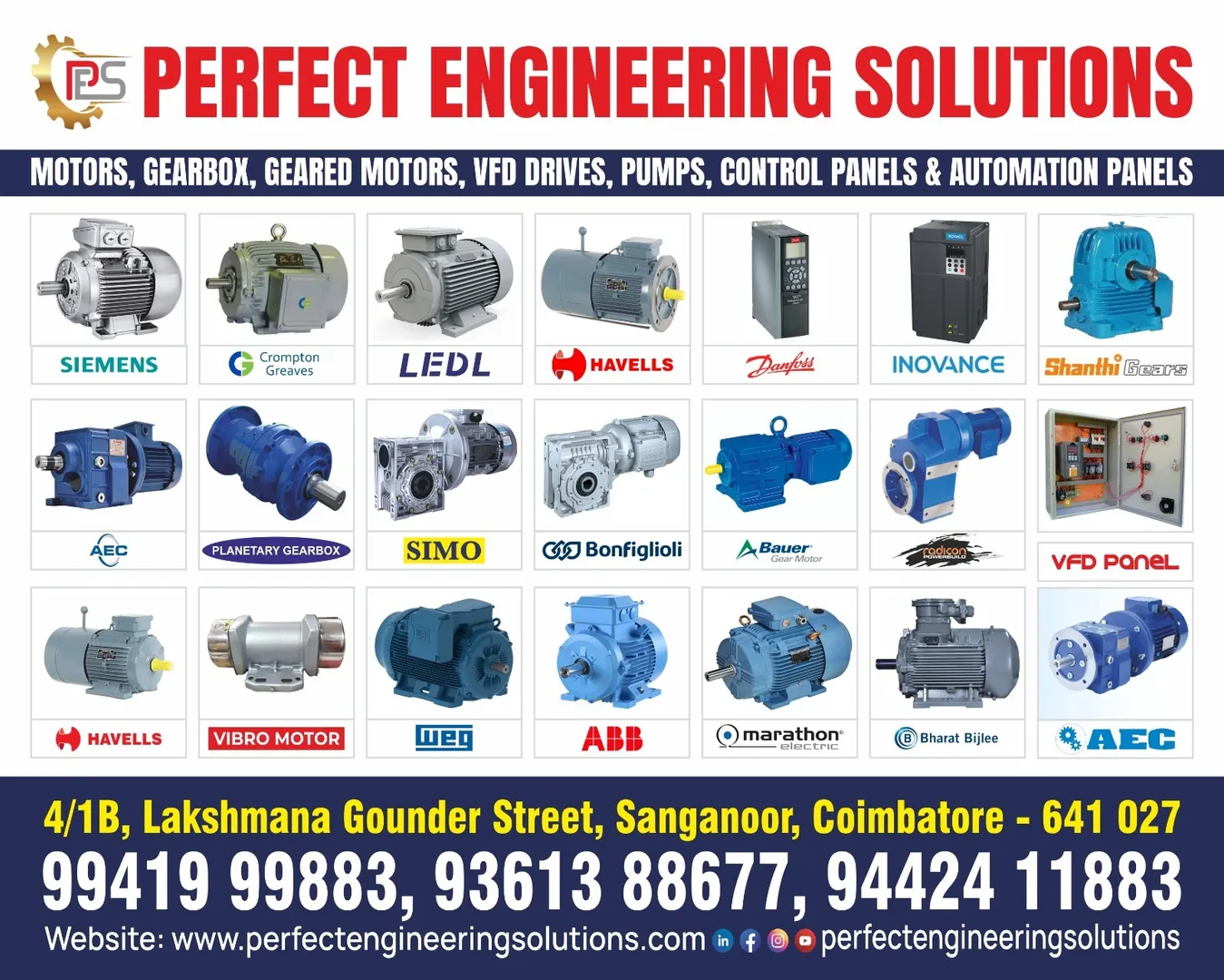 MOTORS#GEARBOX#VFD DRIVES#PUMPS#CONTROL PANELS#AUTOMATION PANELS.,