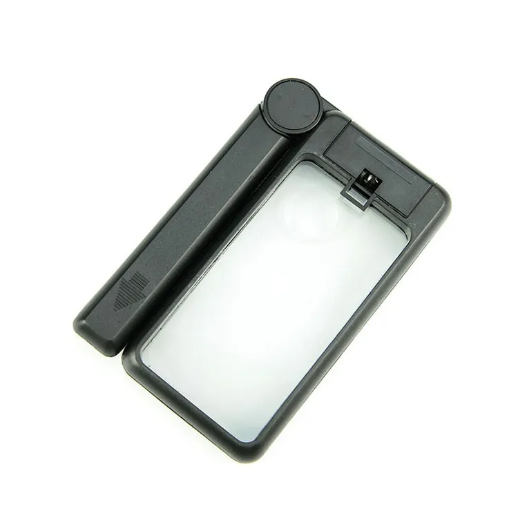 Handheld foldable rectangular magnifying glass with light