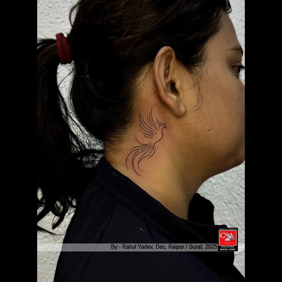 MINIMAL PHINOX TATTOO
This minimal phoenix tattoo placed gracefully behind the ear and along ...