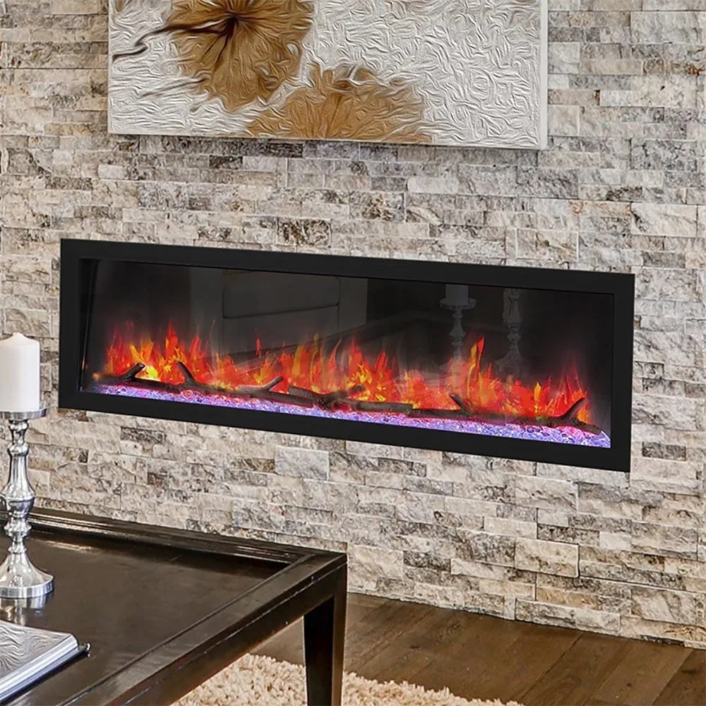 Premium Real Wood Amber Bed Electric Fireplace in Delhi NCR – Natural Texture with Modern Comfort