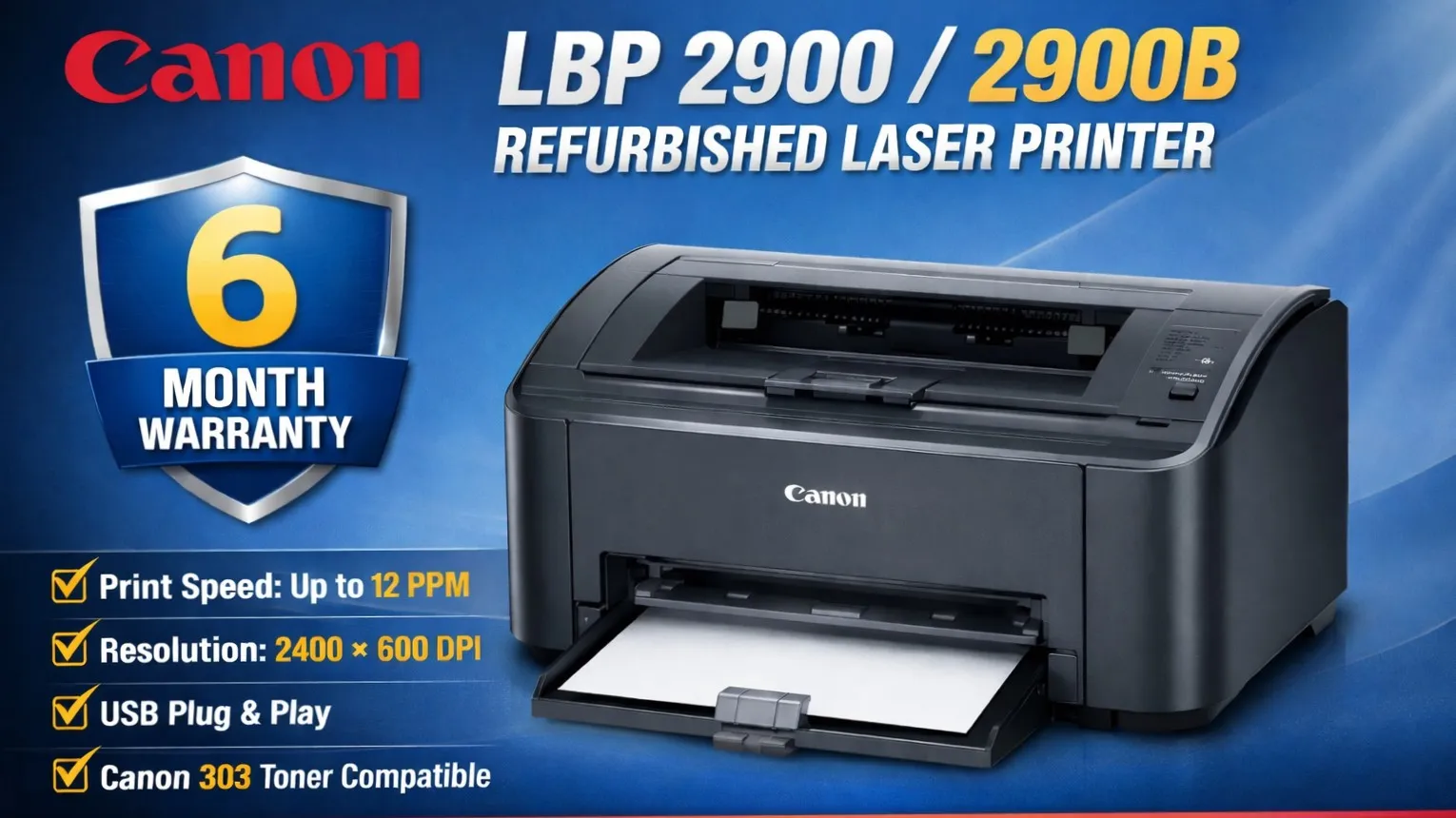 Canon LBP 2900 / 2900B Refurbished / Renewed Laser Printer – 6 Month Warranty