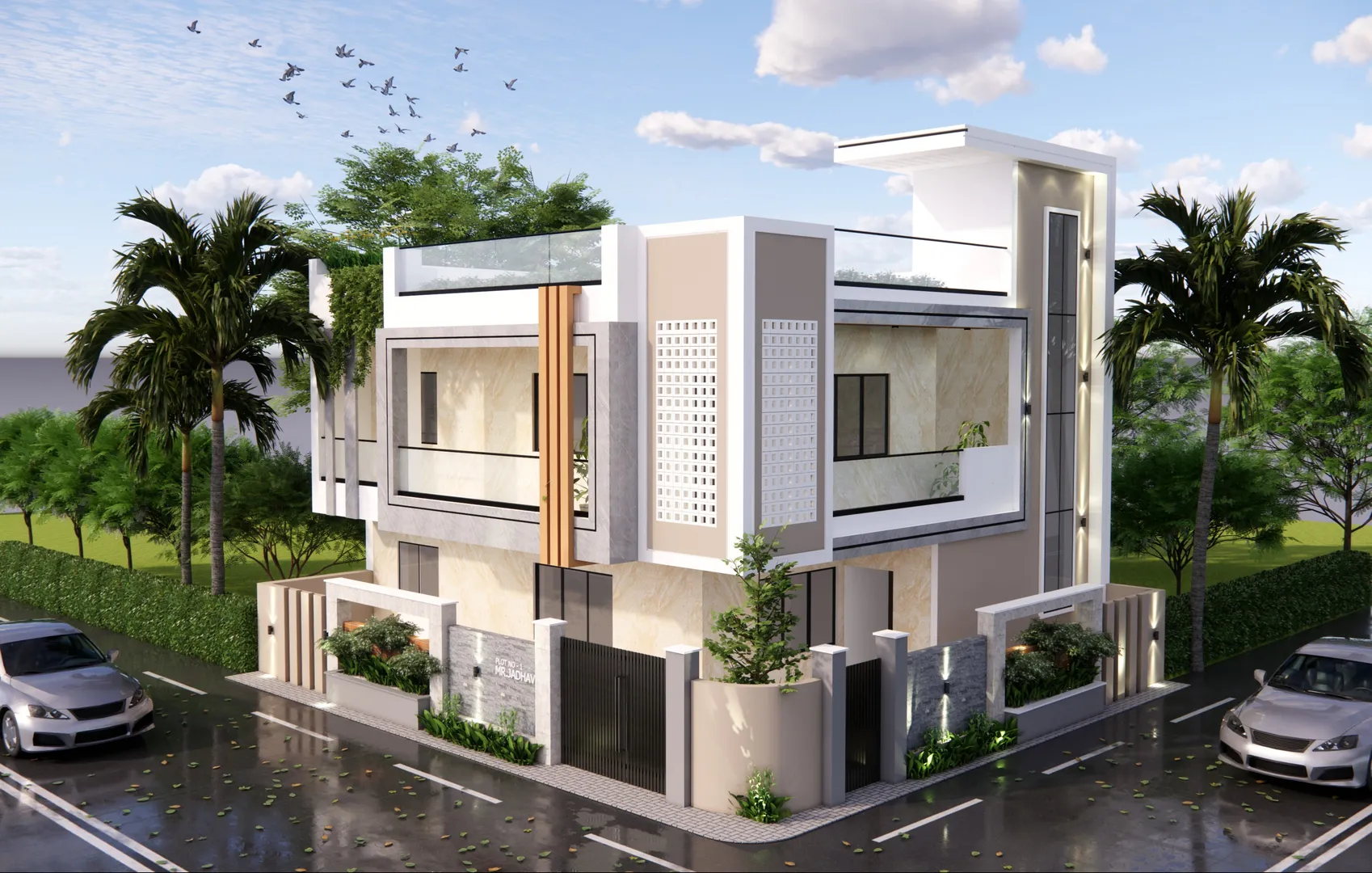 "Modern 3D front elevation with a stylish finish.
Designed to create a strong first impression.
Perf...