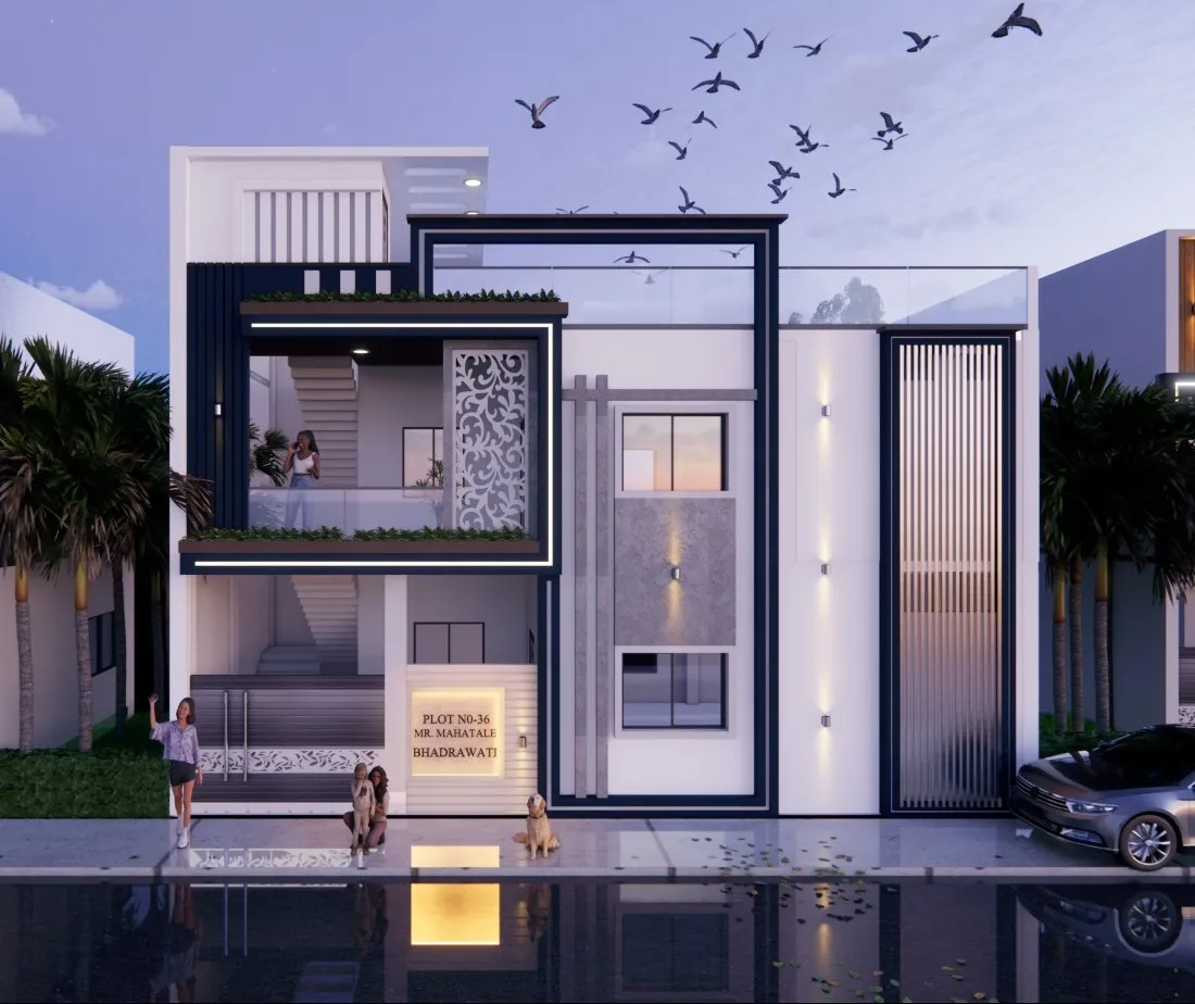 Where vision meets reality in 3d elevation design.
A contemporary facade with eye-catching detailing...