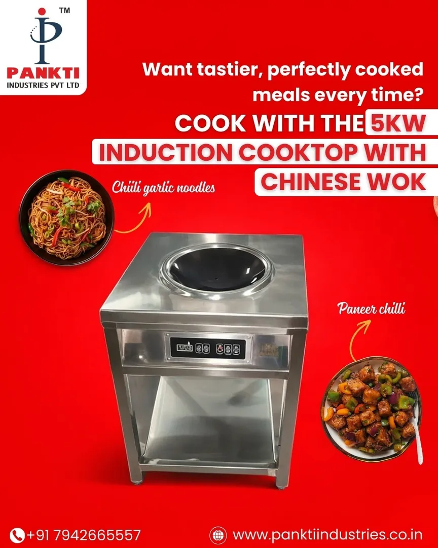 5kW induction cooktop with a Chinese wok in Ahmedabad.